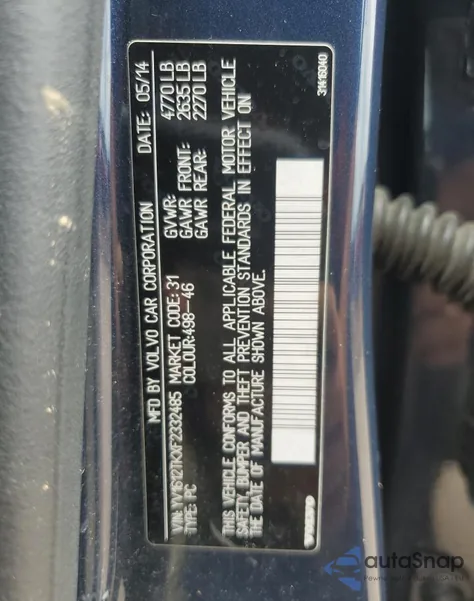 2015 Volvo S60 Premier from USA, damaged, VIN YV1612TKXF2332485